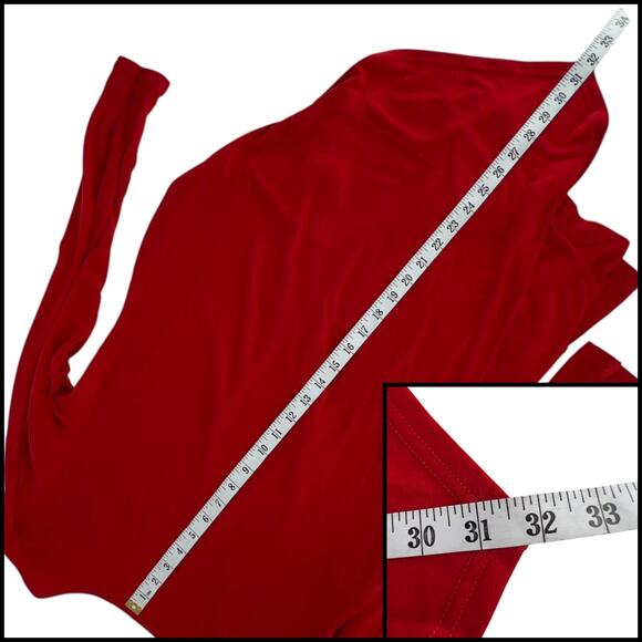 Long Sleeve Tunic Top Scoop Neck Asymmetrical Hem Red Measurements Included - Picture 10 of 12